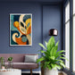Botanical Flow contemporary botanical abstract canvas wall art featuring flowing curves, leaves and geometric forms in teal, navy, ochre and rust
