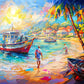 coastal village canvas wall art, fishing boat wall art