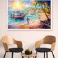 Coastal Harmony canvas wall art – colourful fishing boats on tropical beach
