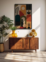 Earth & Elements contemporary geometric botanical canvas wall art featuring earthy arches, geometric patterns, botanical silhouettes and decorative vessels