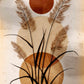 Botanical abstract canvas wall art featuring delicate grasses, terracotta geometric circles, and soft neutral earth-tone backgrounds