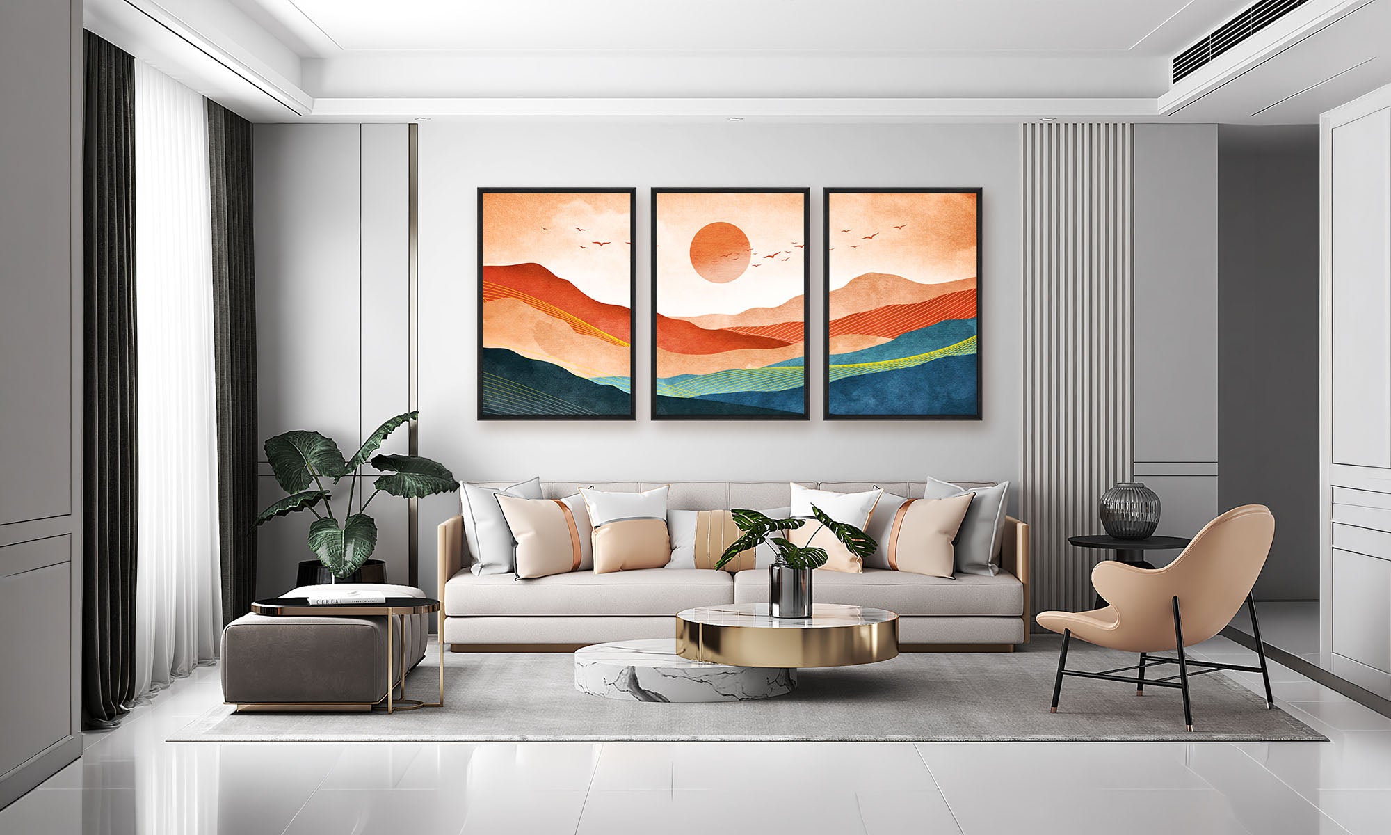 Echoes of the Sun | Abstract Landscape Triptych Canvas Wall Art