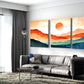 Countryside mountain canvas wall art featuring a colourful village road, charming homes, green fields, and majestic mountain scenery.