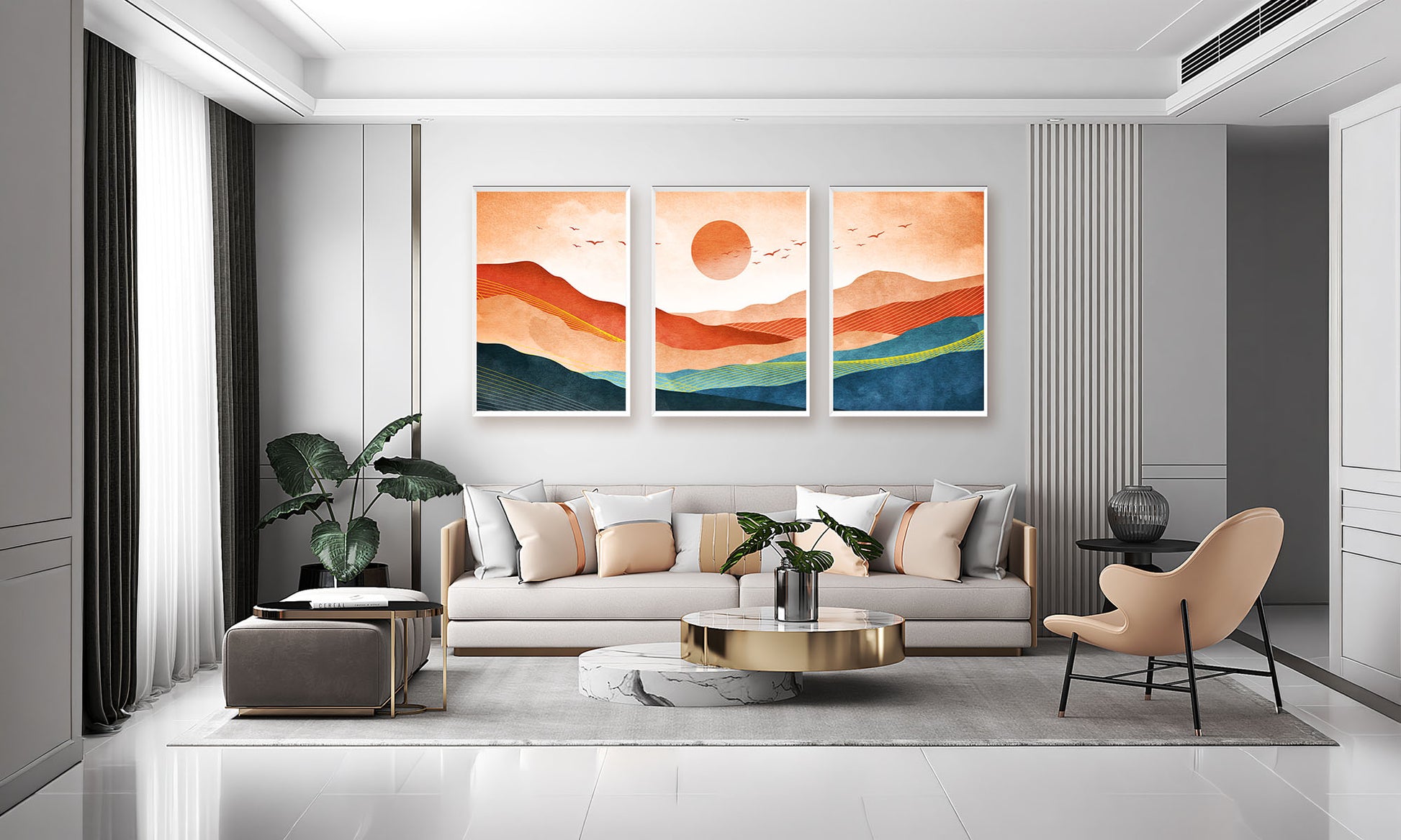 Countryside mountain canvas wall art featuring a colorful village road, charming homes, green fields, and majestic mountain scenery.