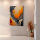 Gilded Currents contemporary abstract canvas wall art featuring flowing burnt orange and charcoal forms with metallic gold lines and textured surfaces