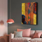 Gilded Lines contemporary textured abstract canvas wall art featuring copper and gold vertical lines with deep blue, burgundy and earthy forms