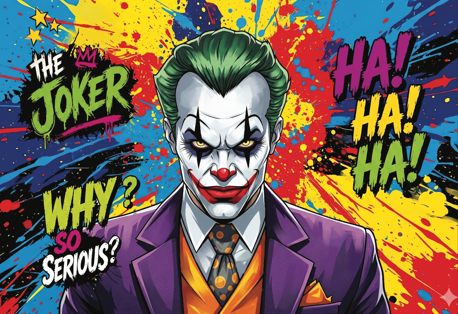 Joker Vibrant Villain Pop Art Canvas Wall Art with colorful comic-style design for modern living room dŽcor