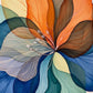 Luminous Petals abstract floral canvas wall art featuring layered translucent petals in sapphire blue, aqua green, ivory, and amber tones.