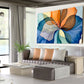 Modern living room with a colourful hibiscus petal painting on the wall