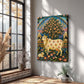 Nandi in Bloom Pichwai Indian Heritage canvas wall art featuring sacred Nandi surrounded by lotus flowers, peacocks and ornate temple-inspired architecture