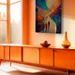 Path of Light contemporary abstract canvas wall art featuring a winding illuminated path, silhouetted figures and a radiant golden celestial form