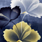 Elegant hibiscus floral canvas wall art featuring navy, ivory, and gold blossoms in a luxurious contemporary botanical design.
