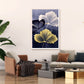 Modern living room with a grey sofa, brown armchair and hibiscus.