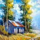 Rustic countryside canvas wall art featuring an old farm cottage surrounded by golden meadows, tall trees, and a peaceful rural landscape.