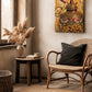 Luxury gold canvas wall art featuring an ornate traditional Indian ceremonial vessel with intricate peacock and floral motifs against a textured metallic gold background symbolizing heritage, prosperity, and timeless craftsmanship.